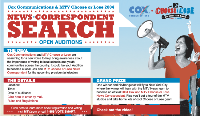 Cox MTV Choose Or Lose email